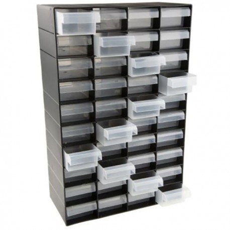 Bloc 40 tiroirs RS Pro - Plastique - Noir - 420 x 270 x 130mm