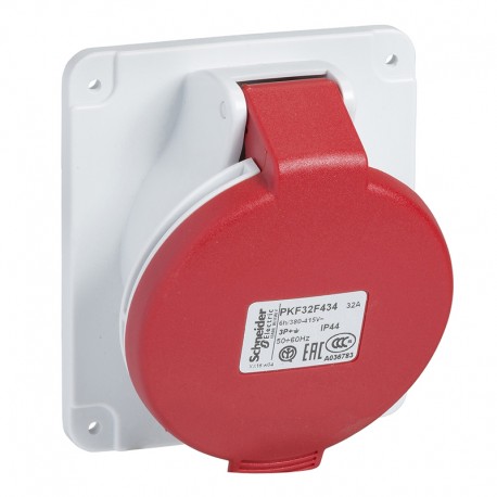 Socle de prise industrielle PratiKa Schneider Electric - 32A - 5P - 380V CA - IP44 - A vis