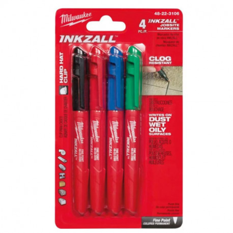Lot de 4 Marqueurs pointes fines Milwaukee Inkzall - 1mm - 4 couleurs