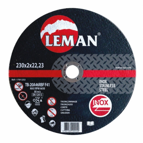 Disque de tronçonnage Inox - Leman SA - Corindon - Plat - ø230mm - Ep. 2mm