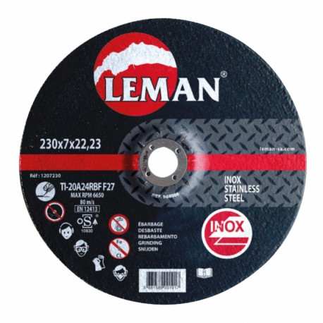 Disque d'ébarbage Inox - Leman SA - Corindon - Bombé - ø125mm - Ep. 7mm