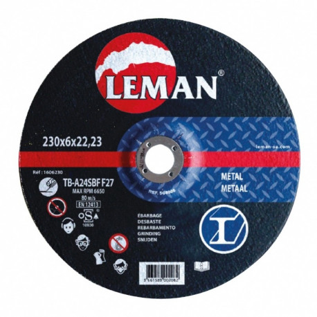 Disque d'ébarbage Métal - Leman SA - Corindon - Bombé - ø230mm - Ep. 6mm