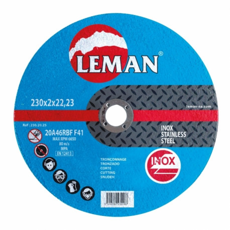Disque de tronçonnage Inox - Leman SA - Corindon - ø230mm - Ep. 2mm