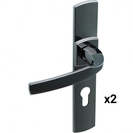 Béquille double Artis - Zamak - Grande plaque - Trou de clé en l - Diamant noir