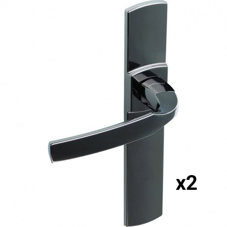 Béquille double Artis - Zamak - Grande plaque - Bec-de-canne - Diamant noir
