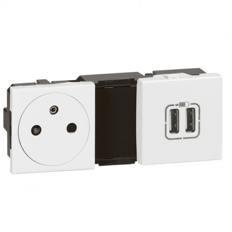 Prise 2P+T + 2xUSB type A Legrand - Surface Mosaic précâblée - Blanc