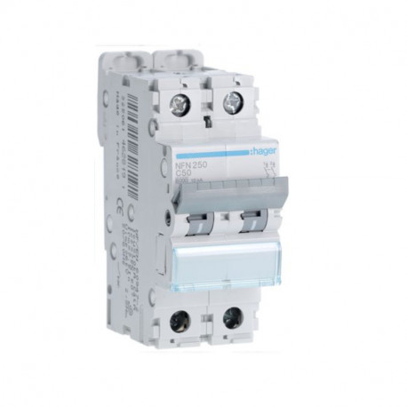 Disjoncteur Hager - 2P - 50A - 6-10kA - Type C