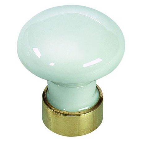 Bouton de tiroir en porcelaine Kaoline - Ø 30mm - Blanc - Embase laiton