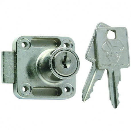 Serrure de meuble encloisonnée TSS Ronis - Gauche - 2 clés - 40x40 mm - Axe 25 mm - Zamak