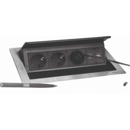 Bloc 3 prises rétractable EVOline - Avec joint et câble d'alimentation - Rectangulaire - Inox