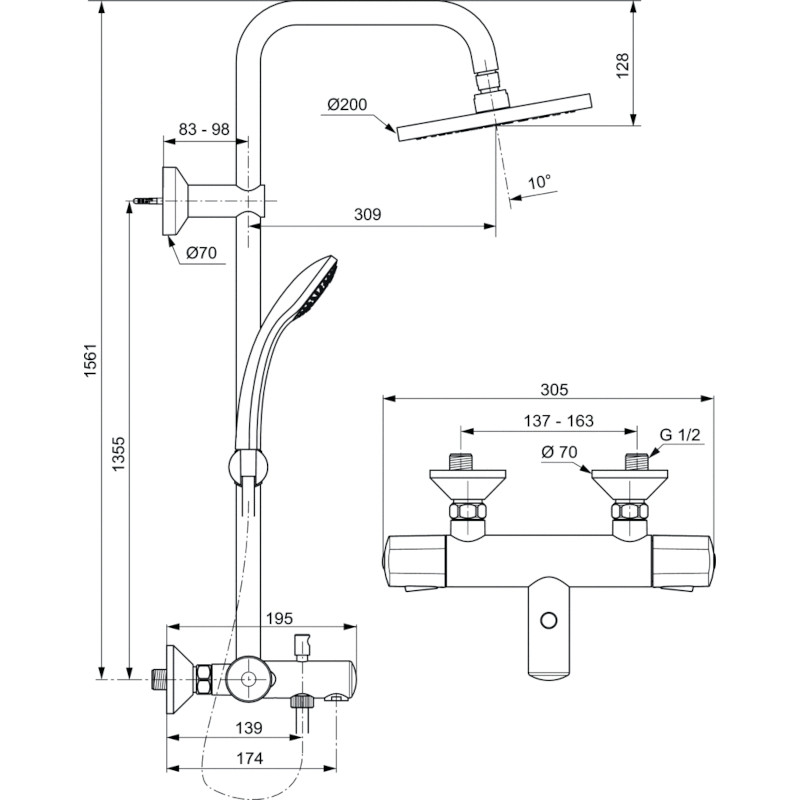 Mitigeur thermostatique bain/douche Olyos C3 - PORCHER Mitigeur thermostatique bain/douche Olyos C3 - PORCHER