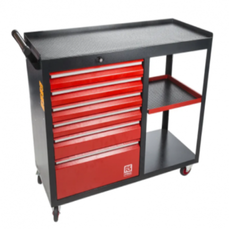 Chariot à outils RS PRO - 6 tiroirs - Avec roulettes - Acier - Rouge /noir