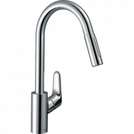 Mitigeur évier Focus 240 Hansgrohe - Avec douchette extractible - 2 jets - Chromé