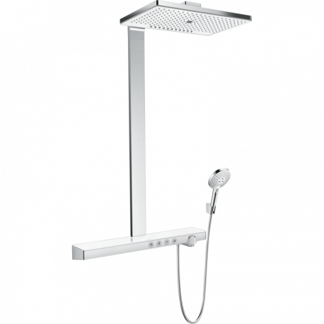 Colonne de douche thermostatique Rainmaker Select 460 Hansgrohe - 3 jets - avec tablette - Blanc/ Chromé