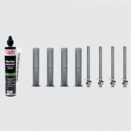 Kit de fixation chimique 300 ml RAM - Tamis 15x130 - Tiges filetées 10x160