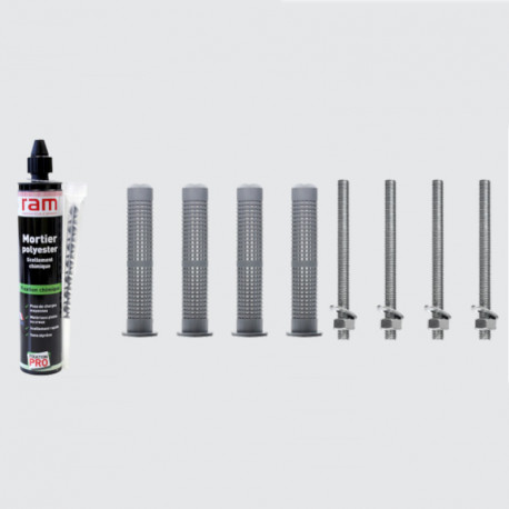 Kit de fixation chimique 300 ml RAM - Tamis 15x130 - Tiges filetées 10x160