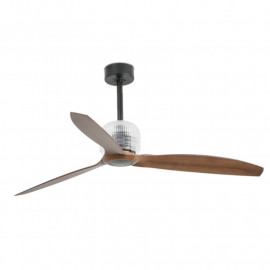 Ventilateur plafonnier wifi Déco Fan Faro - 13m2 à 17m2 - 6 vitesses - Noir/bois