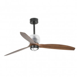 Ventilateur plafonnier connecté Déco Fan LED Faro - 13m2 à 17m2 - 6 vitesses - Noir/bois - 17W - 3000K