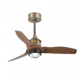 Ventilateur de plafond connecté Just Fan LED Faro - 13m2 - 6 vitesses - Or vieilli/bois - 16W - 3000K