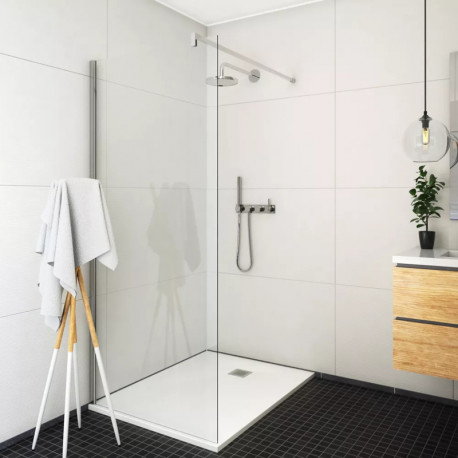 Paroi à l'italienne fixe 880↔990 Pyra Aquance - 90cm - Silver - Verre transparent