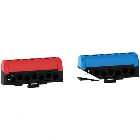 Lot de 2 borniers phase + neutre Schneider Electric - 7 départs - Bleu et rouge