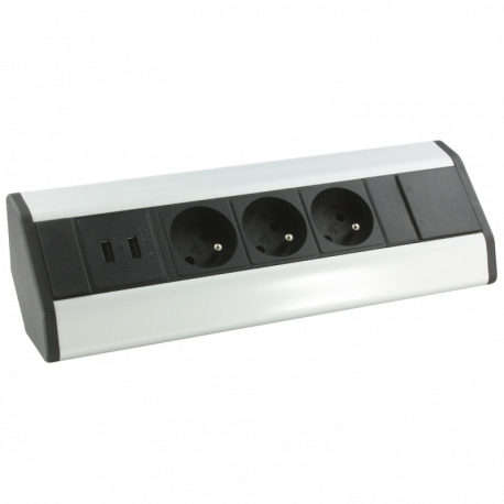 Bloc multiprise avec interrupteur 3 prises 2P+T et 2 prises USB 5V DC -  Cordon