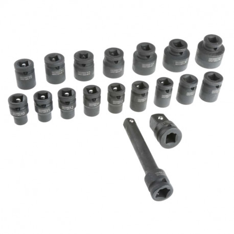 Jeu de douilles à choc hexagonal RS PRO - 1/2" - Carré - 18 pièces