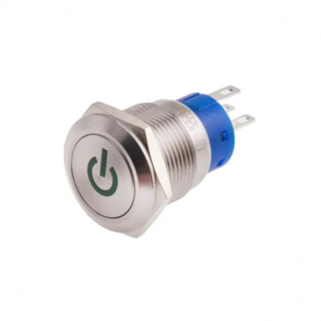 Bouton poussoir lumineux RS Pro - LED Vert - Unipolaire à 2 directions - 5A - Argent