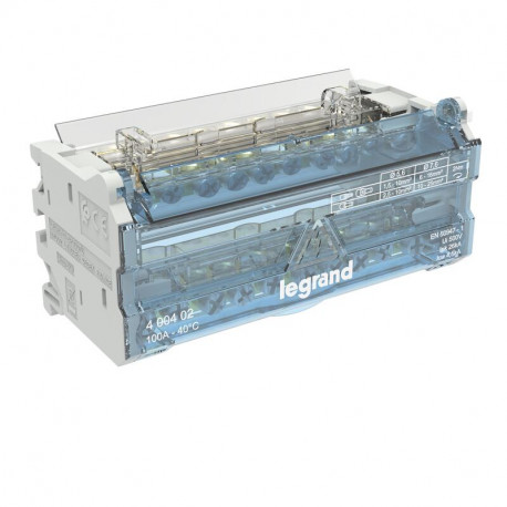 Répartiteur modulaire bipolaire Legrand - 4P - 100A - 6 modules - 10 départs