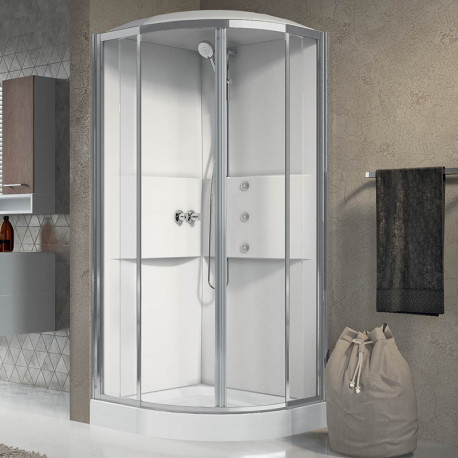 Cabine de douche coulissante ronde 90x90 Media 2.0 R Novellini - Transparent - Blanc
