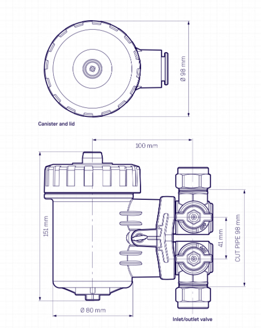 CP1 03 00022 WE   ADEY] Filtre compact MagnaClean Professional2 ADEY   50L/ min   à compression