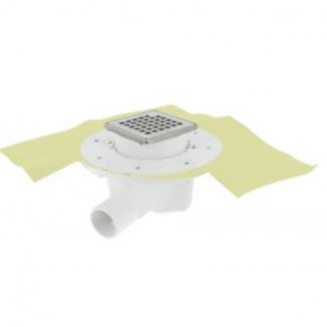 Siphon pour sols carrelés Nicoll - Sortie horizontale - 10x10cm - Avec grille et cadre inox - Gris/Blanc