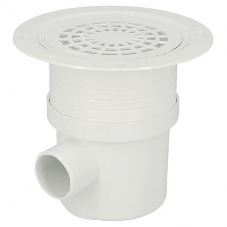 Siphon pour sols souples Nicoll - Sortie horizontale/ verticale - Avec grille PVC - Blanc