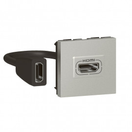 Prise HDMI Type-A 2.0 Mosaic Legrand - Préconnectorisée 2 modules - Aluminium