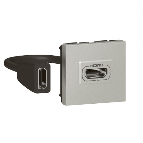 Prise HDMI Type-A 2.0 Mosaic Legrand - Préconnectorisée 2 modules - Aluminium