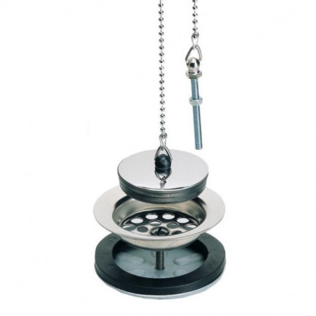 Bonde à bouchon chainette Nicoll - Ø 84 mm - Pour évier à double paroi - Plastique et inox