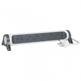 Rallonge multiprises rotatif Legrand - Avec interrupteur - 6 prises - Câble 1,5m - Blanc/Gris