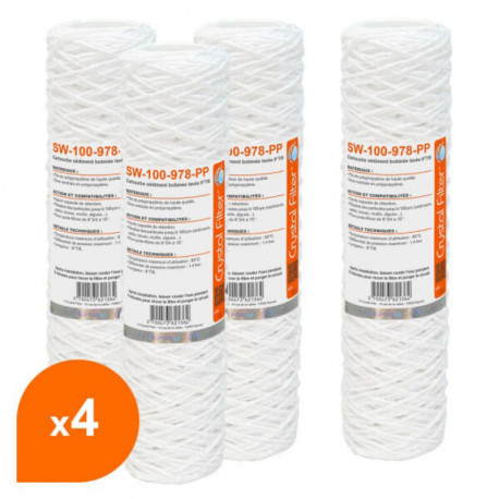 Carton de 4 cartouches sédiment bobinées SW-100-978-PP Crystal Filter - 9''7/8 - 100µm