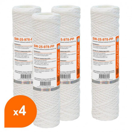 Carton de 4 cartouches sédiment bobinées SW-25-978-PP Crystal Filter - 9''7/8 - 25µm