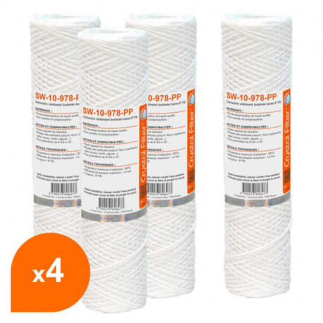 Carton de 4 cartouches sédiment bobinées SW-10-978-PP Crystal Filter - 9''7/8 - 10µm