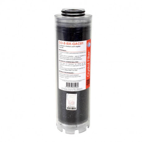 Conteneur de charbon actif végétal CO-8-BX-GAC01 Crystal Filter - 10" - ABS - Pour carters de type BX