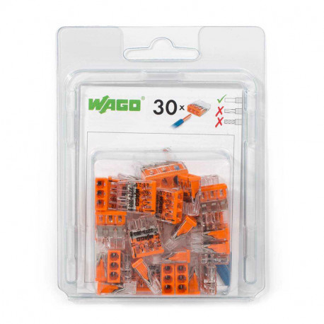 Boîte de 30 bornes COMPACT pour boîtes de dérivation Wago - 2,5mm2 - 3 conducteurs