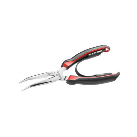 Pince à bec demi-rond Facom - L.200mm - A bec coudé 40° - Gainée bimatière - Chromé