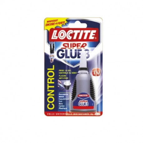 Colle Super Glue 3 Control Loctite - Liquide - Bouteille - 3g - Transparent