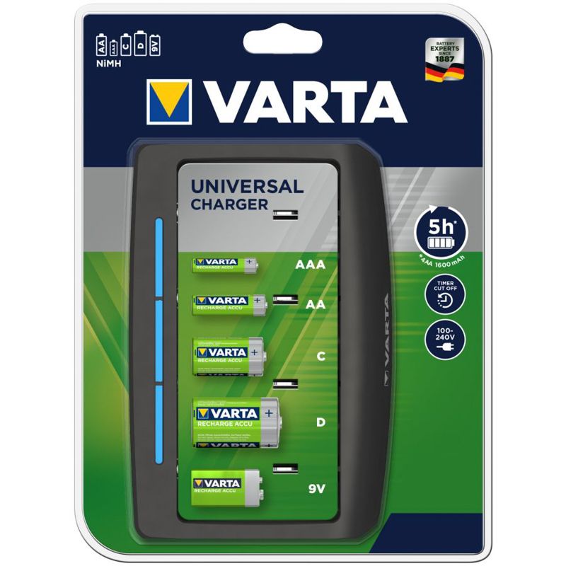 Chargeur universel VARTA - 5h - Pour pile AAA/AA/C/D/9V - 57648101401