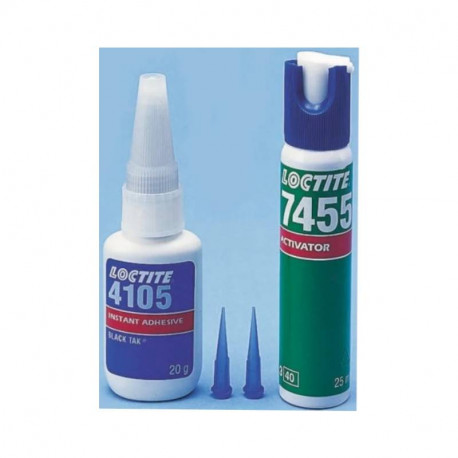 Kit colle instantanée Loctite 410 avec durcisseur Loctite 7455 - Liquide - Bouteille - 20g - Noir