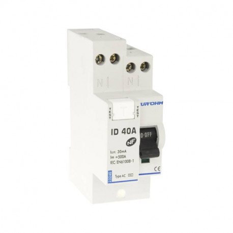 Interrupteur différentiel connexion haut / haut Eur'Ohm - 40A - 1P+N - 30mA