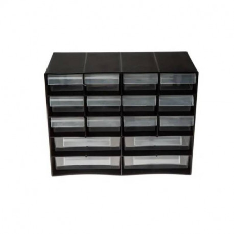 Bloc 16 tiroirs RS Pro - Plastique - Noir - 210x270x130mm