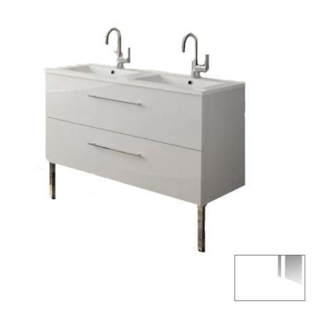 Meuble sous-plan Media - 2 tiroirs - pour salle de bain - 120cm - Blanc brillant