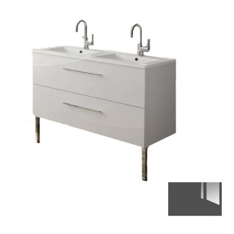 Meuble sous-plan Media - 2 tiroirs  - pour salle de bain- 120cm - Gris brillant